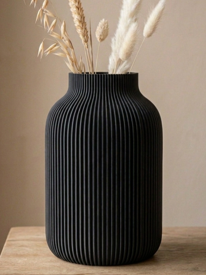Fluted Black Vase